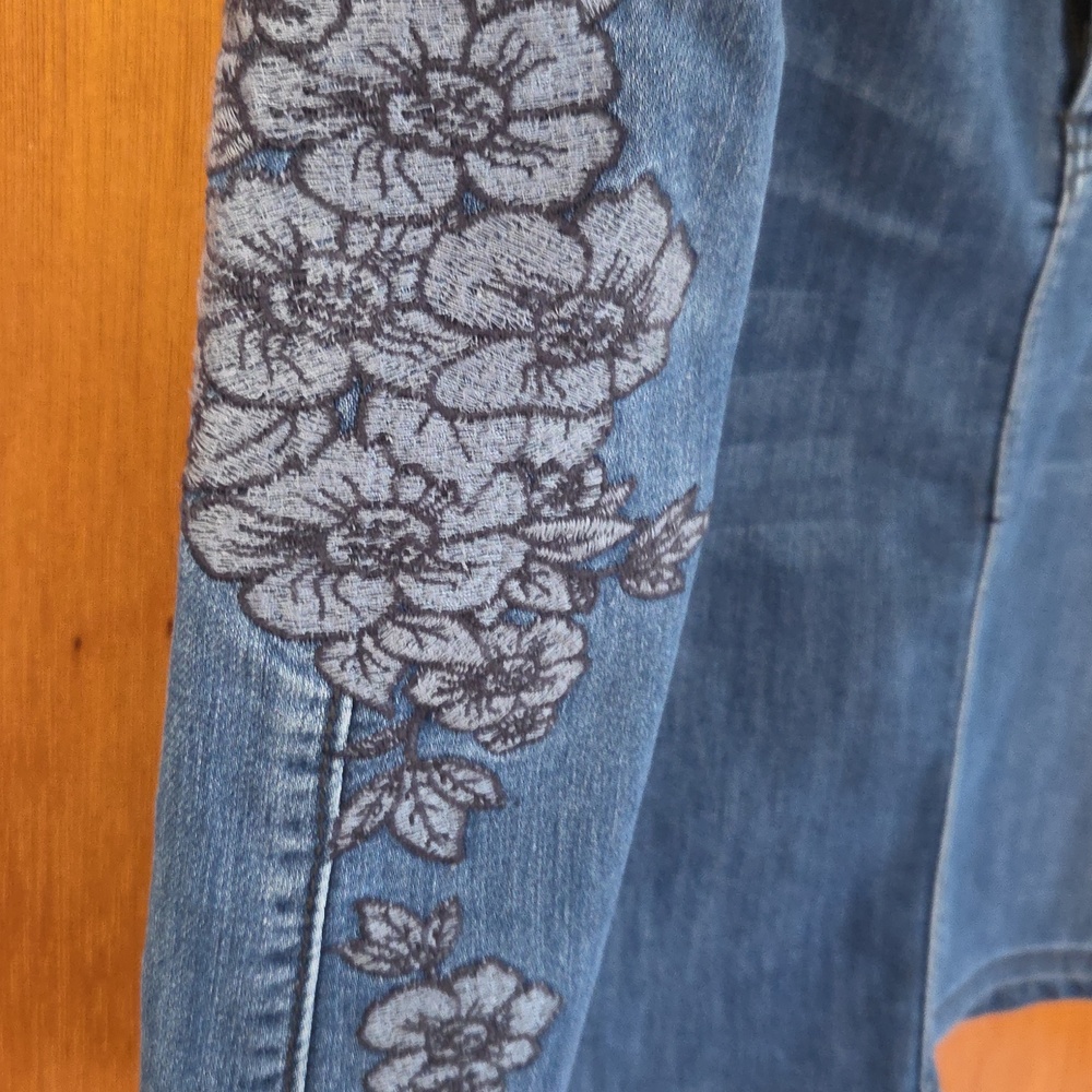 Christopher & Banks Blue Denim Skorts with Floral Embroidery - Picture 2 of 8